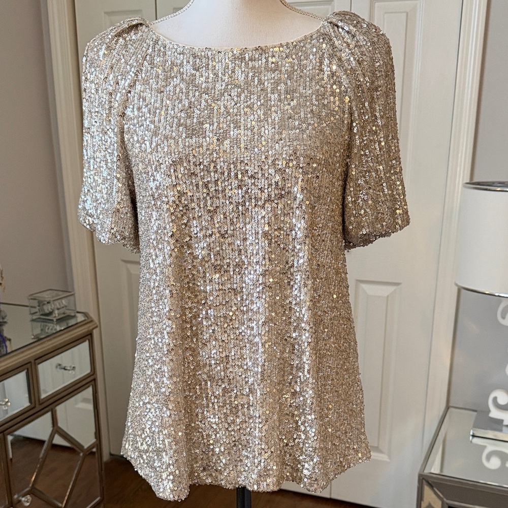 Cable & Gauge ❤️ Silver Sequin Statement Top - Sz M NWT - Picture 1 of 11
